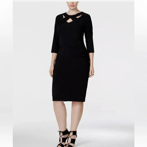 INC International Women's Black CutOut Twist Front Ruched Dress - Picture 2 of 6